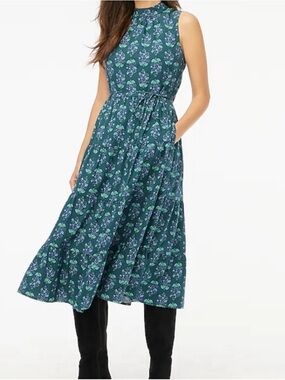 J. Crew Factory Printed Tiered Midi Dress. Size 14. Green and Purple Floral.